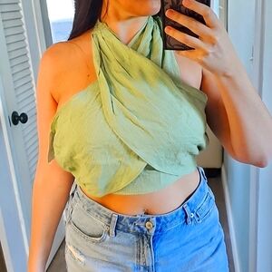 AAKAA Sage Green Linen Top